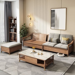侘寂风实木原木沙发冬夏两用高箱储物沙发北欧风胡桃色客厅小户型