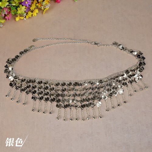 舞娘新款肚皮舞腰链臀巾广场舞排舞半圆三角腰封埃及亮片金币腰带