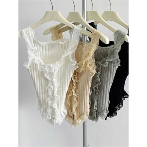 甜辣妹吊带背心性感蕾丝衬衫女Strap vest sexy short lace shirt