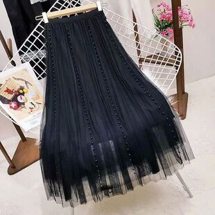 pleated Mesh skirt高腰半身裙百褶裙女 with skirt high waisted