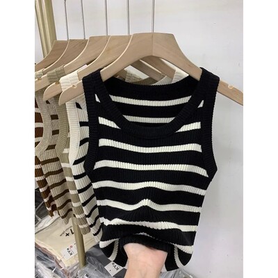 条纹吊带背心无袖上衣女 Striped camisole sleeveless top women