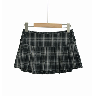 checkered Striped short skirt skrt条纹短裙格子百褶裙 pleated