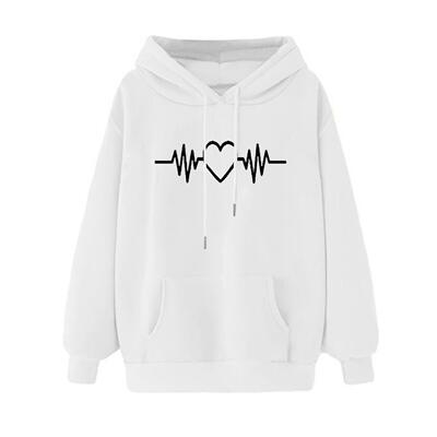 long sleeved fleece hooded sweatshirt 爱心印花长袖加绒连帽衫