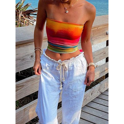 Printed sexy slim fit patchwork chest wrap印花修身拼接裹胸女