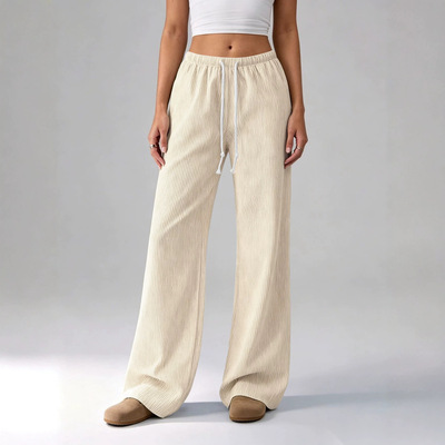 条纹甜美阔腿裤拖地裤女Striped Sweet Pants Floor-Length Skirt