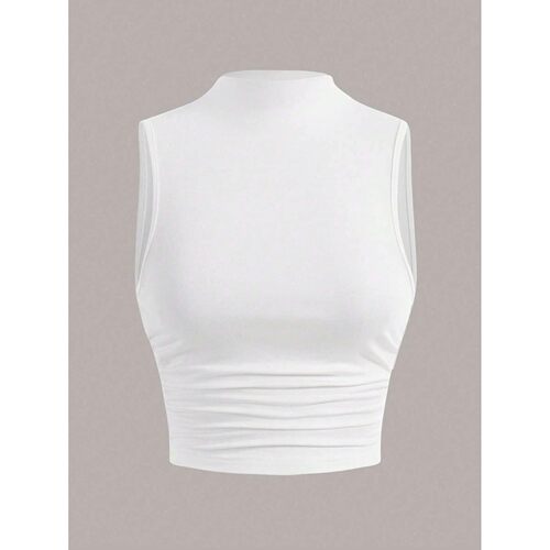 High neck sexy waist cinched sleeveless vest高领收腰无袖背心