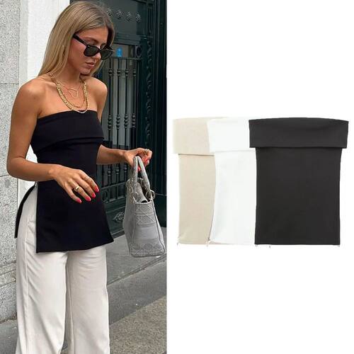 Solid color slit backless sleeveless top纯色开叉露背无袖上衣
