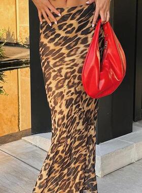 Leopard print fishtail flor length skirt豹纹鱼尾裙拖地半身裙