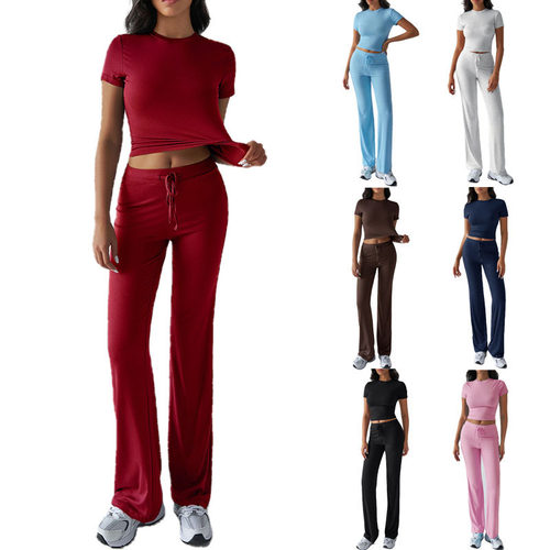 Solid color round neck fashionable suit 纯色圆领时尚两件套装