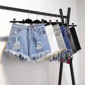 and denim distressed Loose wide leg shorts宽松阔腿牛仔短裤 女
