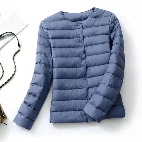 圆领轻薄单排扣外套女士上衣 Round neck single breasted jacket