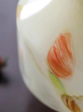 琥设珀花点奢计感玻璃花瓶插花厅餐桌花器中古风摆件彩客HD-1451A