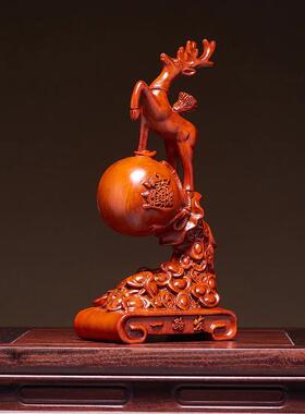WXY0111花梨木雕梅花鹿摆件木客厅酒实柜质玄关宝盆招聚财鹿乔迁