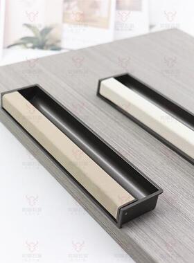 意式衣门柜门拉暗手灰色简约橱柜嵌入式隐形开槽可贴皮HG-075藏内