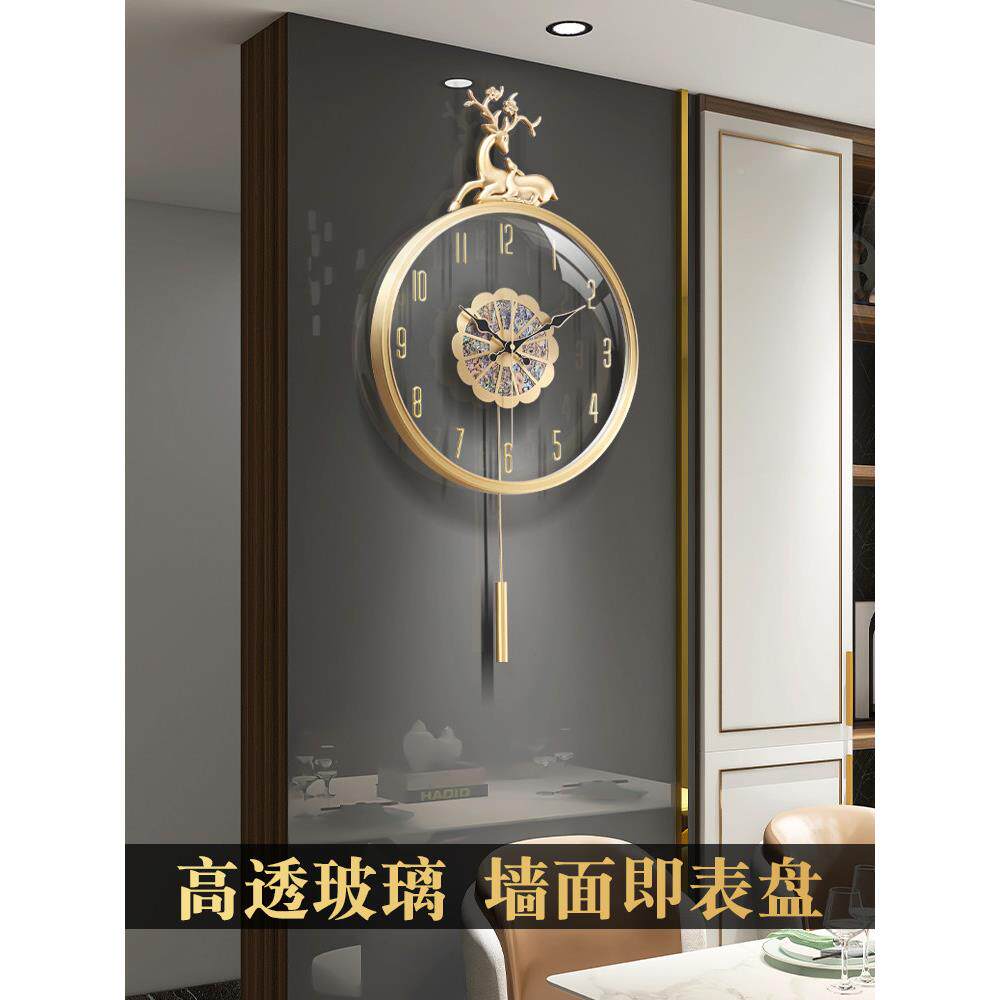 石新中式奢挂XAM钟客厅202新款格5栅时钟表轻高级感英钟装饰高端