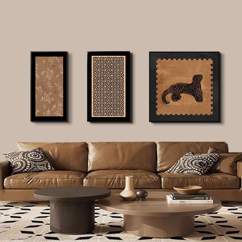 美拉德中古风厅装饰画NOF客复古轻高墙级奢感三联组合沙发背景挂