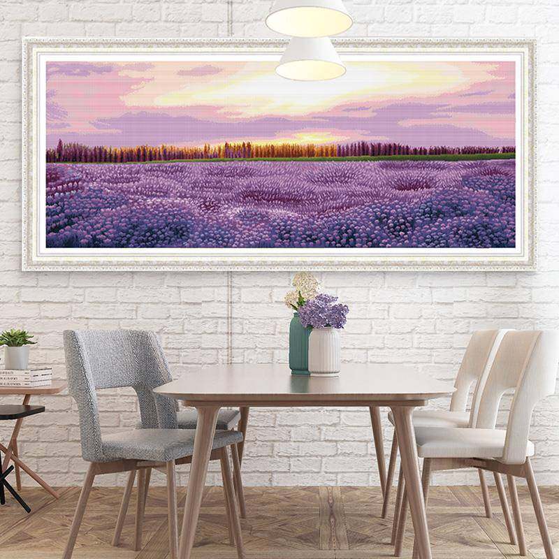 厅十字绣Y612857205新款客韵卧室清新印花布棉线系列风景挂画紫2