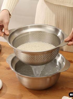 食品盆级04不锈钢盆和面双耳打厨蛋77910盆铁汤家用房洗菜沥水3篮