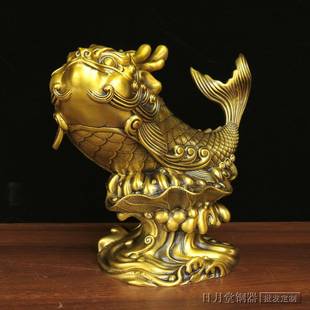 纯铜红龙鱼鳌变鱼龙头鲤鱼化龙qs1027W8鲤跃办龙门金鳞龙家用书房