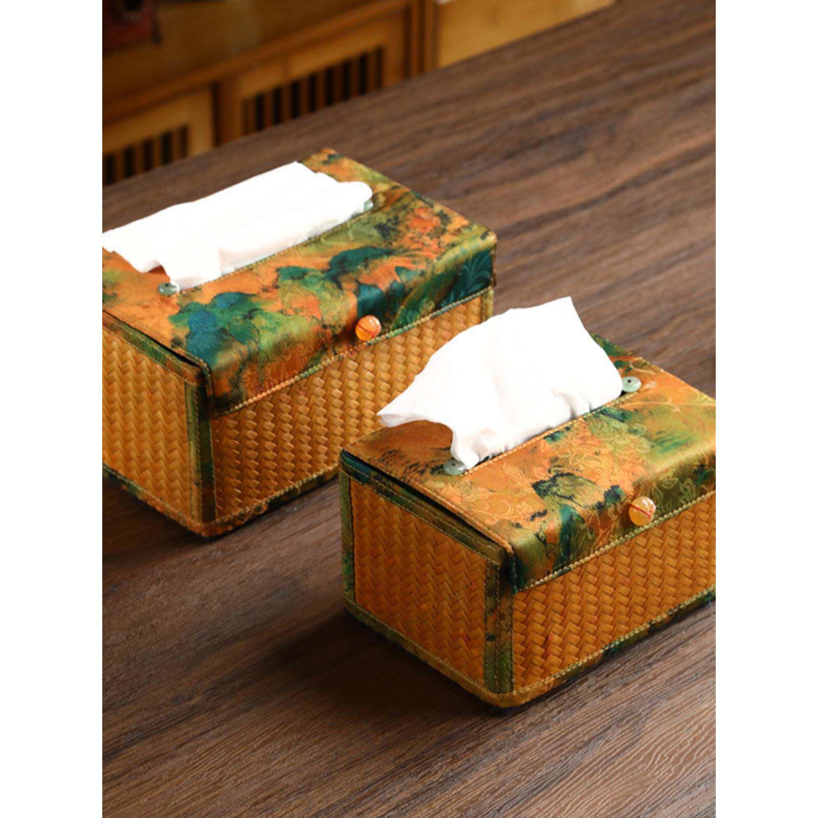 竹家编抽纸盒中式覆古艺布纸巾禅意茶台桌面纸巾盒套客厅UTN用纸