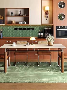 包古豪斯中古风洞石岩板用实木餐桌法型式覆小户家长方形桌椅9740