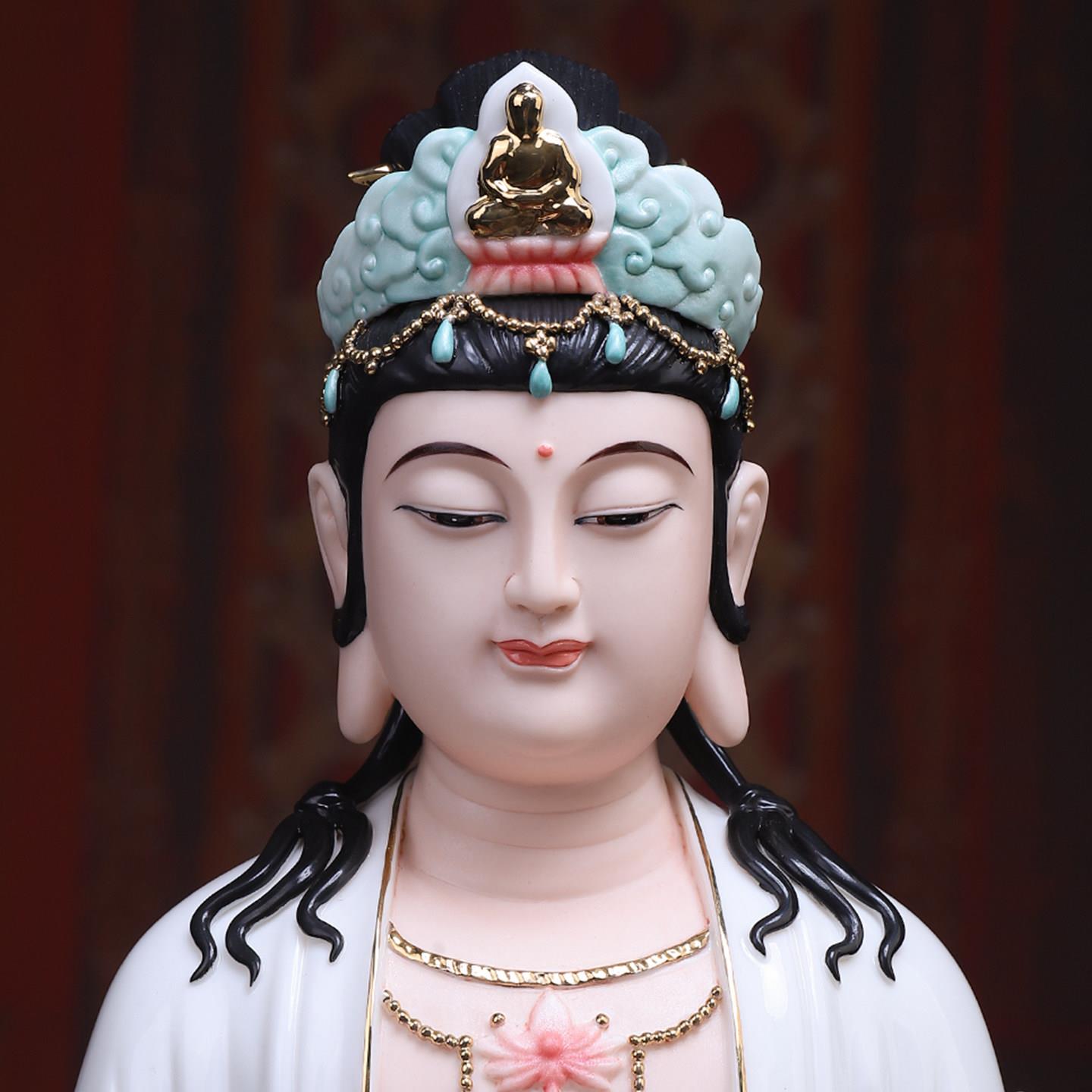 陶文殊华菩萨像普贤菩萨瓷严三圣佛像家供奉用家居饰品A02-149B摆