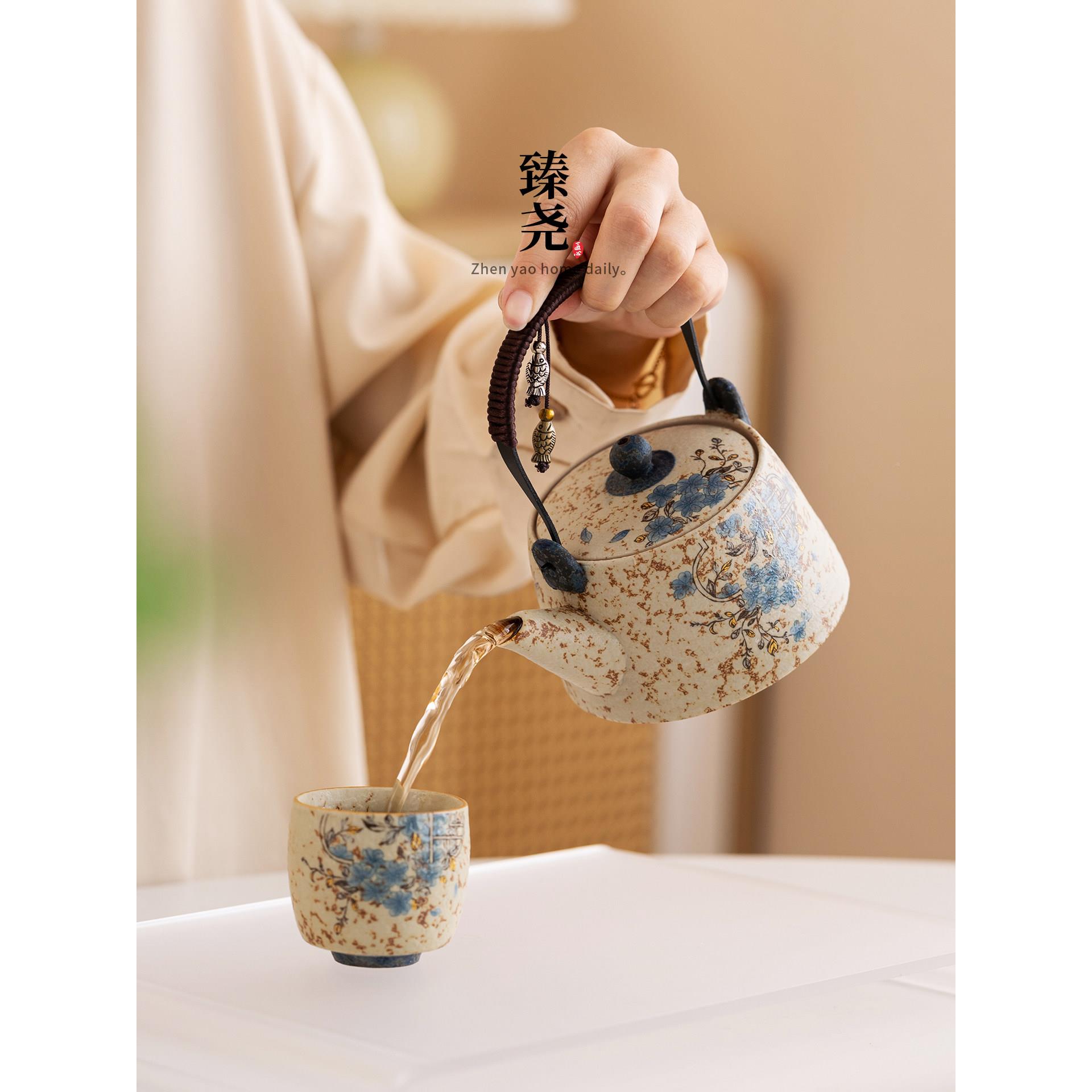 青花火石红陶壶瓷提具梁家PUK用茶覆古泡茶壶配件过滤茶壶送礼礼