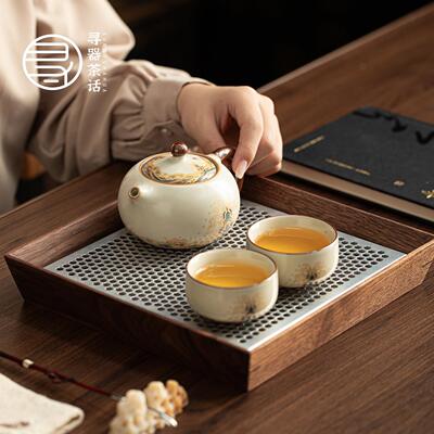 汝窑海式水江崖西壶海水江崖二一壶杯旅行功夫茶具套装茶壶便携高