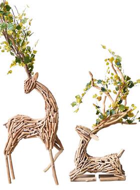 创居意林鹿木质招财摆件家饰鹿品厅客玄关幼儿园橱窗落地造景开