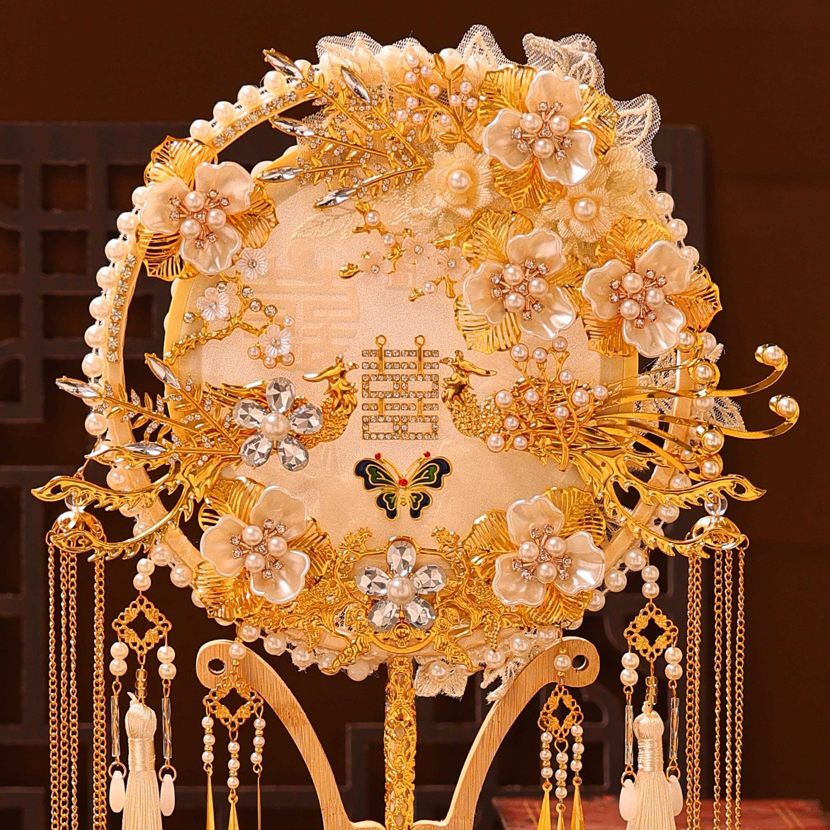 UEM喜扇团新扇娘结婚材料包di秀手禾y工扇婚礼成品婚扇高级出嫁中