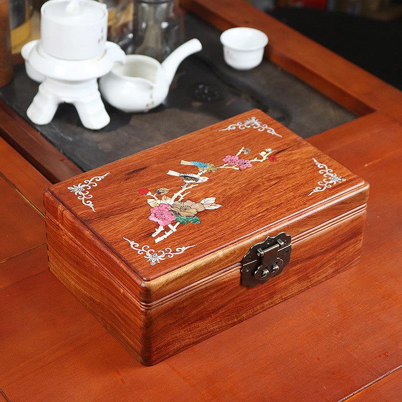 木首饰盒带锁覆古缅甸实花梨珠WEJ宝盒收纳盒玩证件文收金藏盒珠
