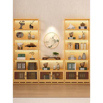 中式博古架背茶展示茶具架茶室背景墙文叶68014玩置物条架柜多宝
