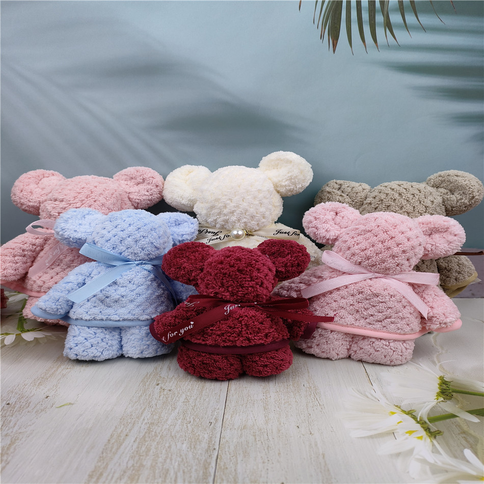 婚庆伴手礼品毛巾小熊喜帕珊瑚绒吸水圣诞节毛巾小礼物创意实用