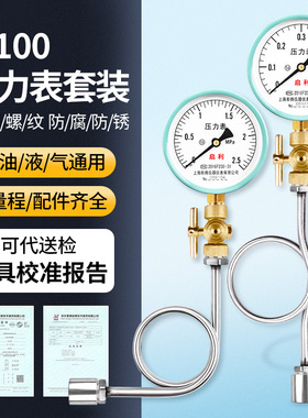 Y100自来水压力表0-1.0套装缓冲管m20*1.5/4分铜三通旋塞阀门底座