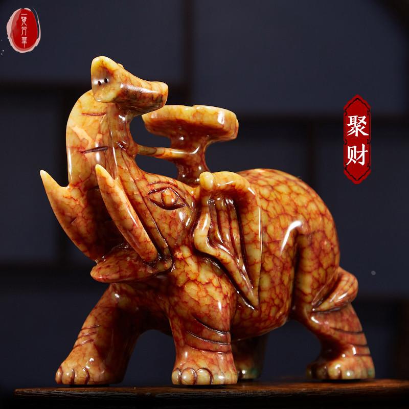 LO.GULEYA本命年吉祥物大象岫玉摆件一对家居装饰品吸水吸财摆件