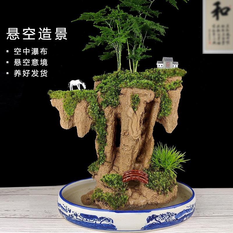 流水版吸水奇石假山盆景天然植物上水造景石头室内小绿植盆栽摆件