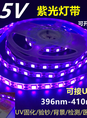 5vUSB紫光灯带贴片自粘裸板5050滴胶12v紫色灯条套管防水UV固化
