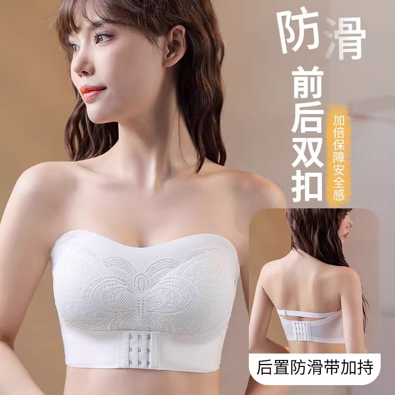 日本品质夏季薄款无痕内衣无肩带大胸胖mm显小抹胸式防滑全罩杯大
