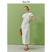 Sue.M ROW风收腰褶皱显瘦连衣裙女立体感织法挺括通勤长款 裙子女