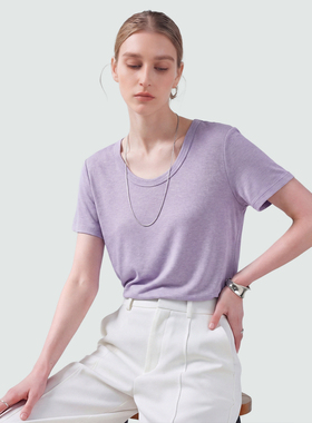 Sue.M 重磅兰精天丝凉感透气万能打底U领T恤女26春通勤B囤正肩t恤