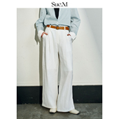 Sue.M 宽松直筒休闲长裤 欧洲进口100%亚麻西裤 女老钱风白色阔腿裤