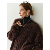 Sue.M 高端定纺特种亮片纱线25秋冬灵动圆领拉毛100%羊毛套头毛衣