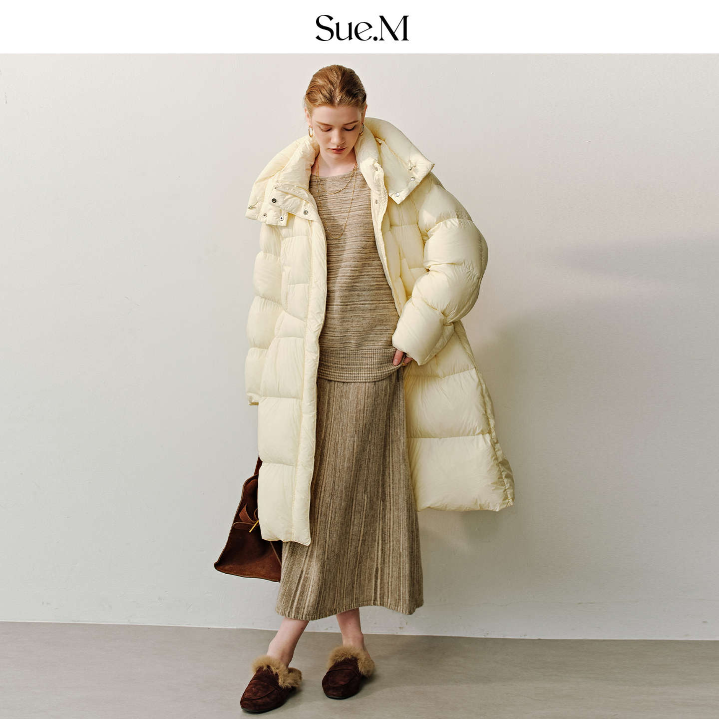 Sue.M 进口95白鹅绒云感解构长款泡芙鹅绒服冬季女款25加厚羽绒服