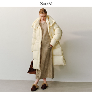 Sue.M 进口95白鹅绒云感解构长款泡芙鹅绒服冬季女款25加厚羽绒服