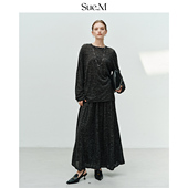 t恤 Sue.M 半裙女士 25秋 老钱风长袖 竹节花纱亚麻针织空气衫 套装