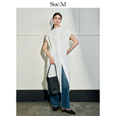 花苞袖 极简廓型口袋衬衫 连衣裙 Sue.M 立领叠穿通勤抗皱长款 裙子