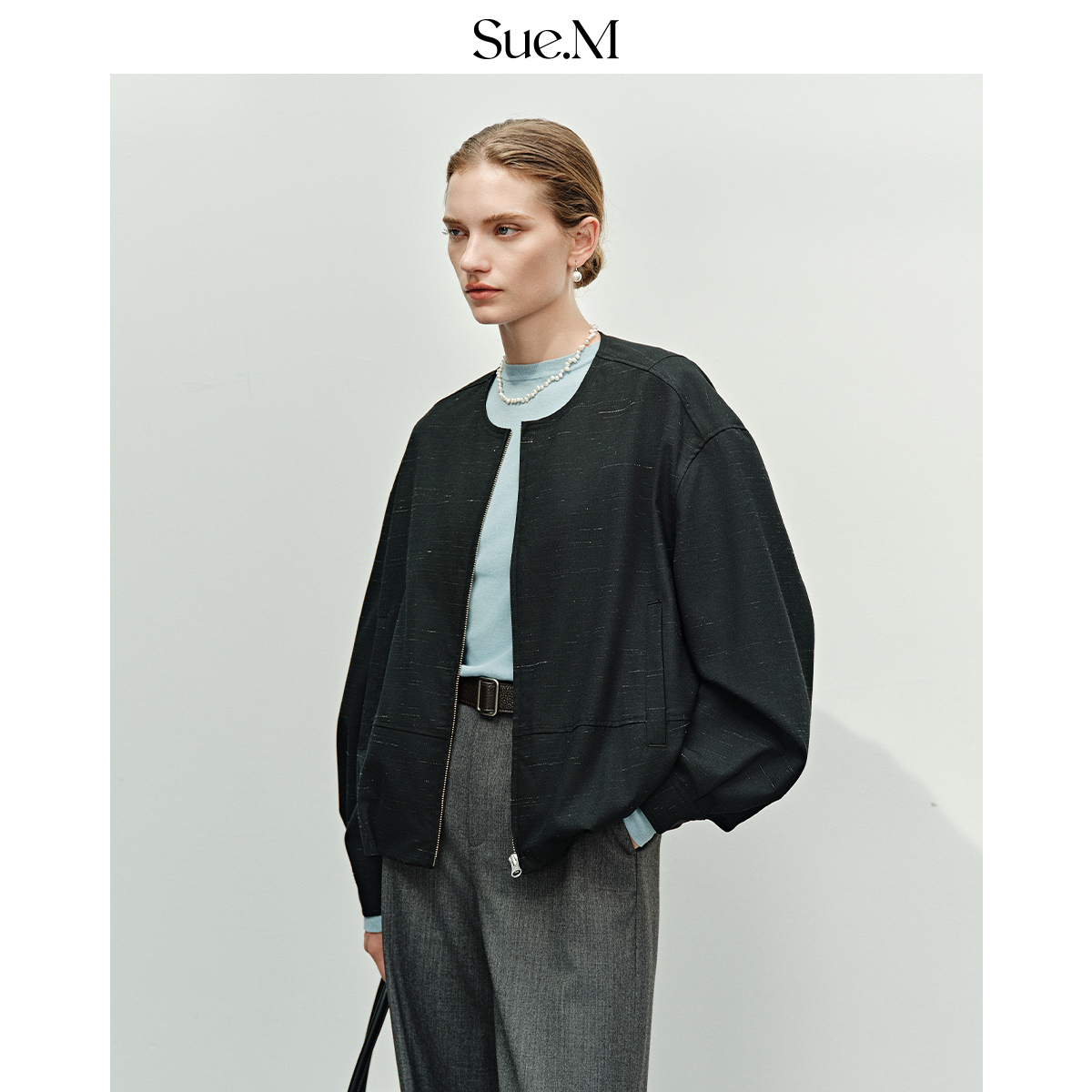 Sue.M 圆领花苞下摆宽松夹克25秋 DI*R同源面料小个子气质外套女