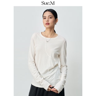 季 Sue.M 女夏装 设计师款 洋气内搭正肩女t恤 不规则显瘦打底衫