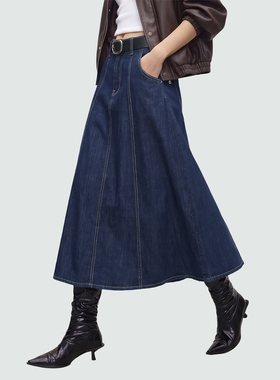 Sue.M 进口ORTA牛仔A字半裙26春新款垂坠感牛仔伞裙蓝色通勤裙子