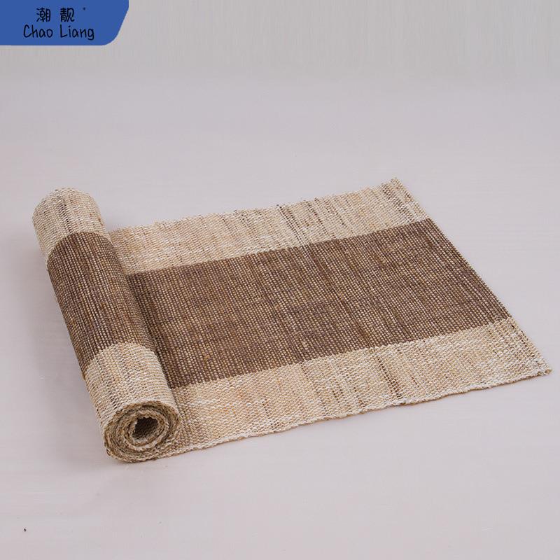 日式素咖色苎麻桌旗双面茶茶席茶垫中式布艺棉麻桌布茶几茶包邮